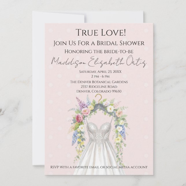 Invitation Spring Floral Wedding Dress Bridal Shower Invite (Devant)