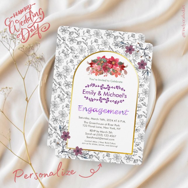 Invitation Spring Gold Bold Floroms Party d'engagement (Créateur téléchargé)