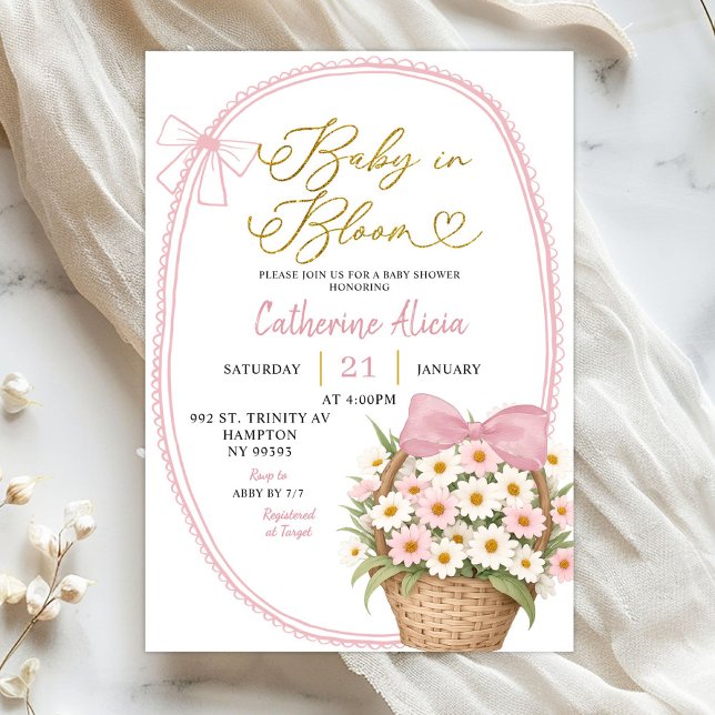 Invitation Spring Pink Bow Daisy Baby in Bloom Baby Shower (Créateur téléchargé)