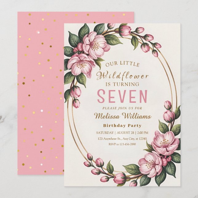 Invitation Spring Wildflower Birthday Party (Devant / Derrière)