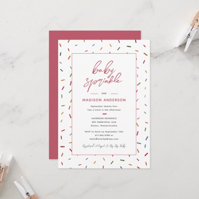 Invitation Sprinkles colorés Baby Sprinkle Baby shower (Devant/Arrière en situation)