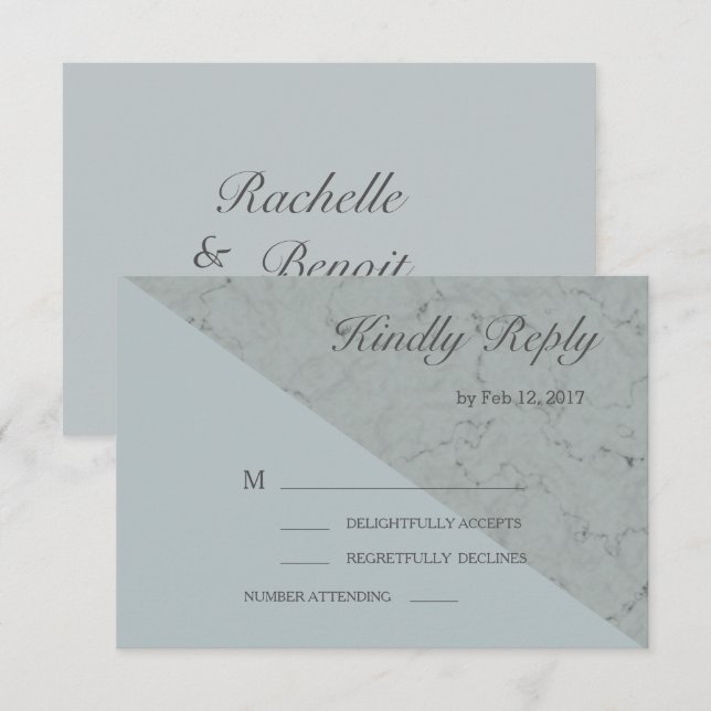 Invitation Spruce bleu gris effet marbre de mariage moderne r (Devant / Derrière)