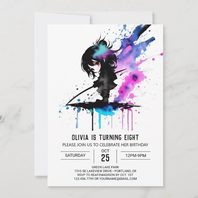 Invitation Spy Pastel Ninja Digital Girl Birthday (Devant)