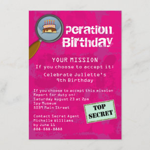 Invitation Spy / Secret / Agent spécial fête d'anniversaire