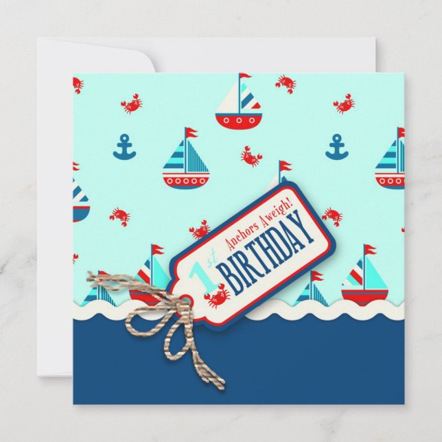 Invitation Square_Aweigh d'anniversaire de bateaux (Devant)