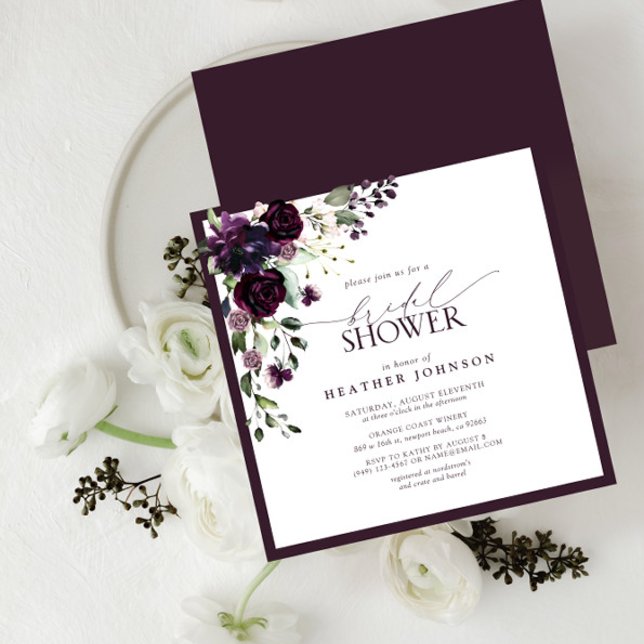 Invitation Square Plum Purple Watercolor Floral Bridal Shower (Créateur téléchargé)
