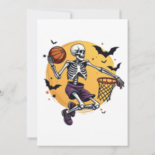 Invitation Squelette effrayant qui dunk dans un terrain de ba