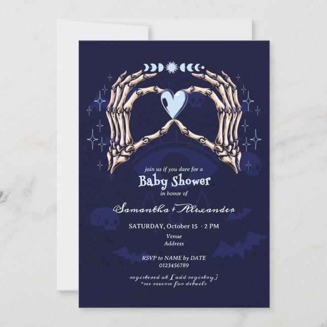 Invitation Squelette gothique Mains Halloween Baby shower gar (Devant)