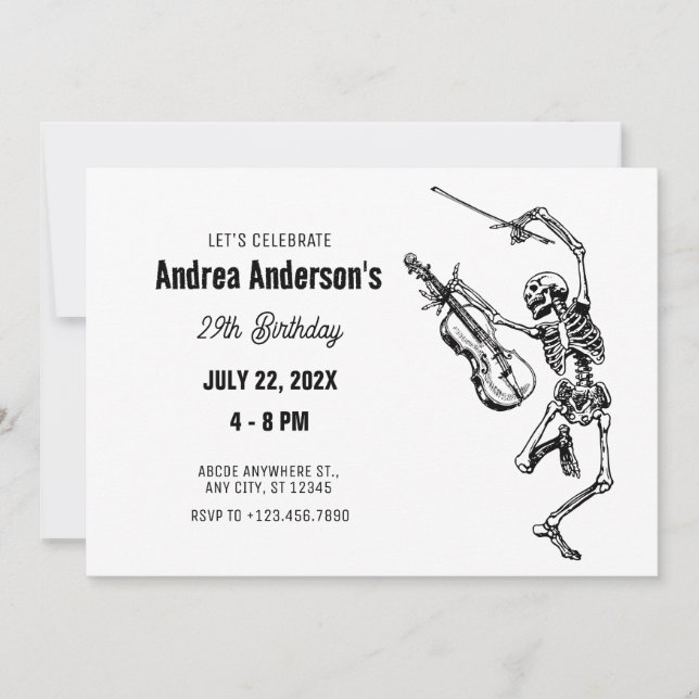 Invitation Squelette jouant du violon Anniversaire de musique (Devant)