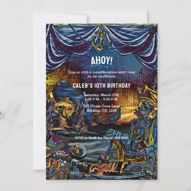 Invitation Squelette pirate sous la mer fête d'anniversaire (Devant)