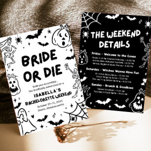 Invitation Squelette tiré à la main Halloween Bachelorette We