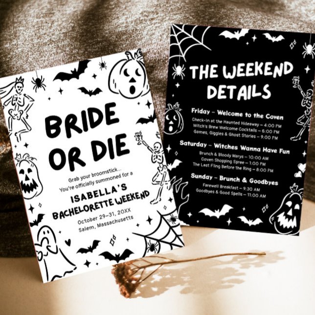 Invitation Squelette tiré à la main Halloween Bachelorette We (Créateur téléchargé)