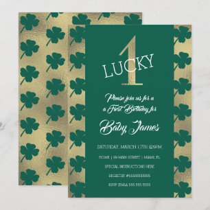 Invitation St. Patrick chanceux premier anniversaire Shamrock