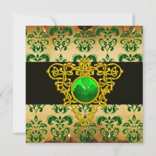 Invitation ST.PATRICK CŒUR CELTIQUE Vert Damassé Parchemin
