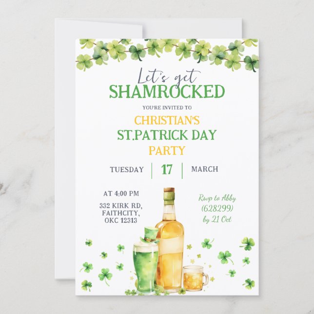 Invitation St Patrick Day Let's Get Shamrocked Party (Devant)