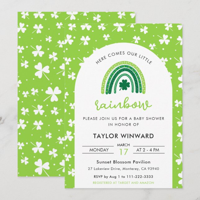 Invitation St Patrick’s Day Rainbow Baby Shower (Devant / Derrière)