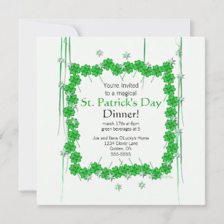 Invitation St. Patrick's Day 4-Leaf Clover and Stars
