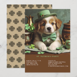 Invitation St Patrick's Day Adorable Chiot Green Casquette Bo