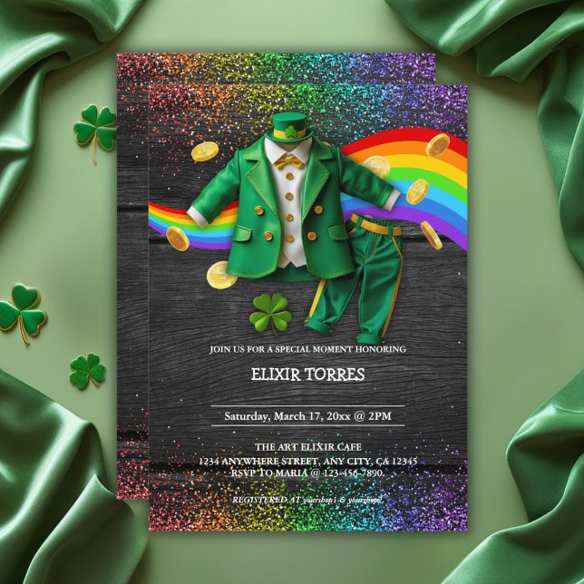 Invitation St. Patrick's Day Gold Rainbow Clover Baby shower (Créateur téléchargé)