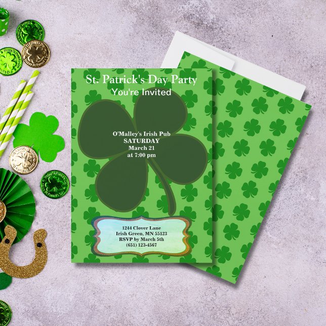 Invitation St. Patrick's Day Party Four Leaf Clover & Motif (St. Patrick's Day Party Four Leaf Clover & Pattern Invitation)