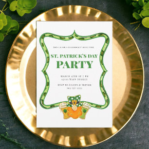 Invitation St Patrick's Day Party Leprechaun Bières Shamrocks