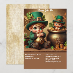 Invitation St Patrick's Day Pot of Gold Boy Leprechaun Party
