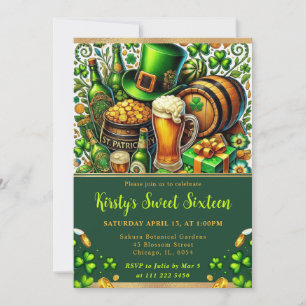 Invitation St Patrick's Day Sweet Sixteen aquarelle