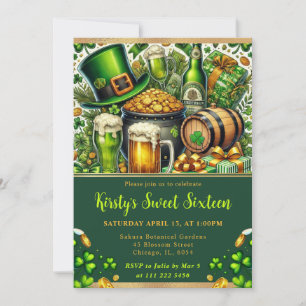 Invitation St Patrick's Day Sweet Sixteen aquarelle
