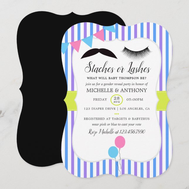 Invitation Staches ou coups de fouet Genre Révélation Partie  (Devant / Derrière)