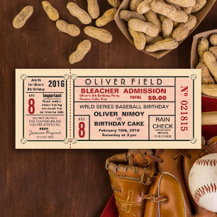 Invitation Stade vintage Billetterie Baseball Anniversaire