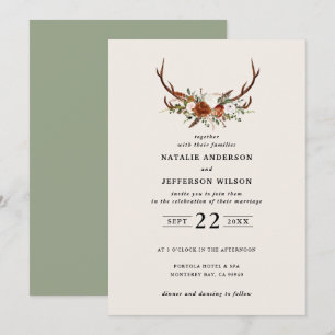 Invitation Stag sauge vert floral rustique élégant moderne
