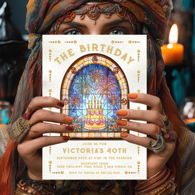 Invitation Stained Glass Birthday Party Cake Tarot Card (Créateur téléchargé)