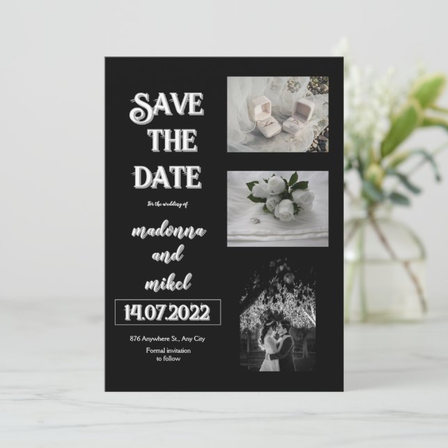 Invitation Stand de photo marron tendance moderne save the da (Debout devant)