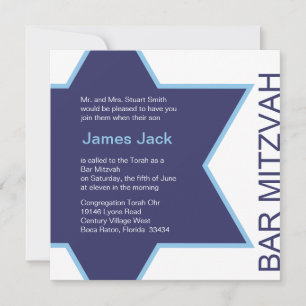 Invitation Star de David Bar Mitzvah - blanc et bleu