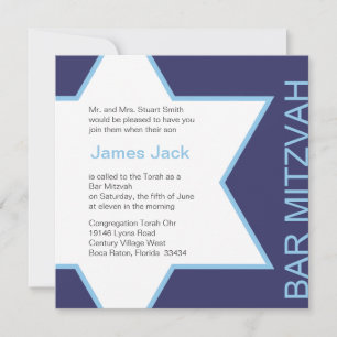 Invitation Star de David Bar Mitzvah - Bleu et blanc foncé