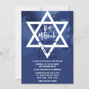 Invitation Star de David Bar Mitzvah de la Marine moderne Blu