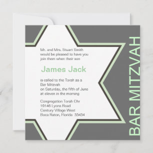 Invitation Star de David Bar Mitzvah Green & Grey 2