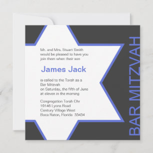 Invitation Star de David Bar Mitzvah - Royal Blue & Grey