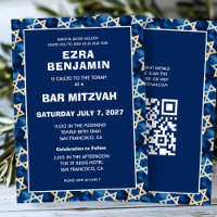 Star de David Watercolor Custom QR Bar Bat mitzvah