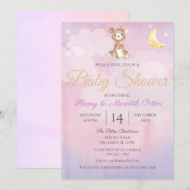 Invitation Star et Lune Teddy Bear Purple Girls Baby shower