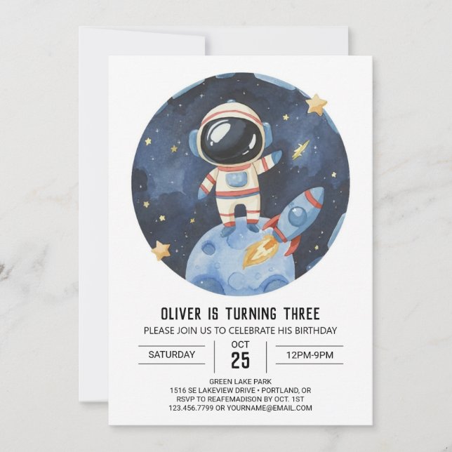 Invitation Star moderne Astronaut cosmique garçon Anniversair (Devant)