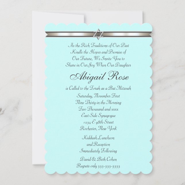 Invitation Star of David Any Color Bat mitzvah (Devant)
