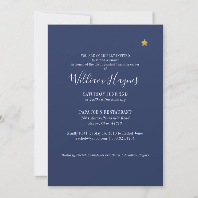 Invitation Star Retirement Party Gold Blue (Devant)