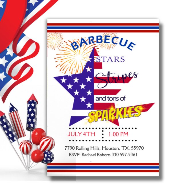 Invitation Star Stripes Et Étincelles 4 juillet Barbecue (Créateur téléchargé)
