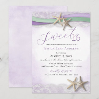Invitation Starfish and Lace Sweet 16