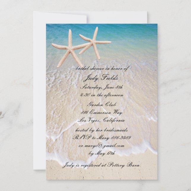Invitation Starfish Beach Mariage avec douche nuptiale Invita (Devant)