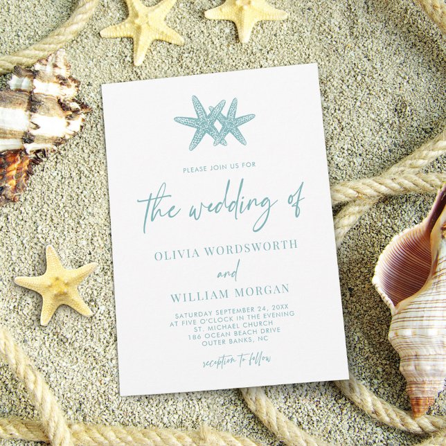 Invitation Starfish Beach Mariage bleu marine (Créateur téléchargé)