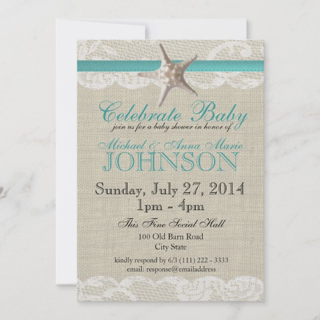 Invitation Starfish et Baby shower de dentelle (Devant)
