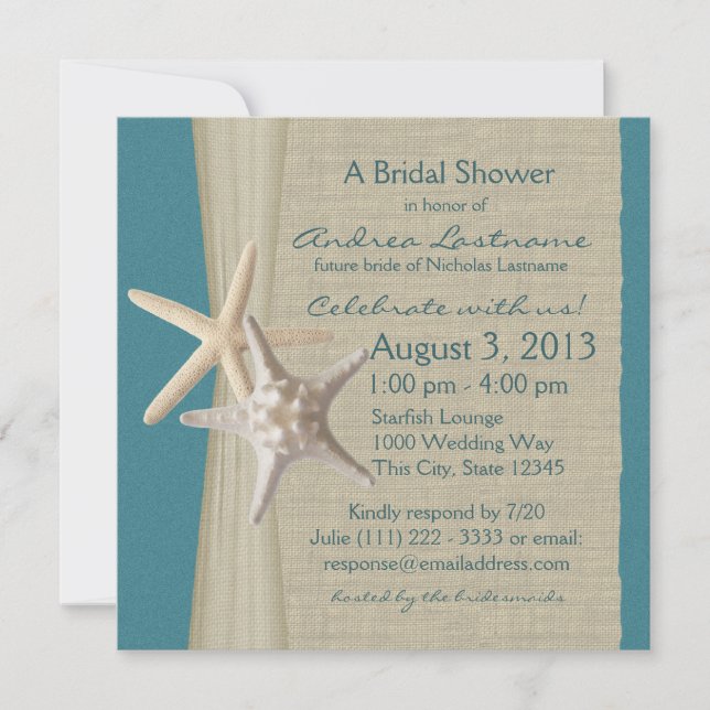 Invitation Starfish et Burlap Look Fête des mariées (Devant)