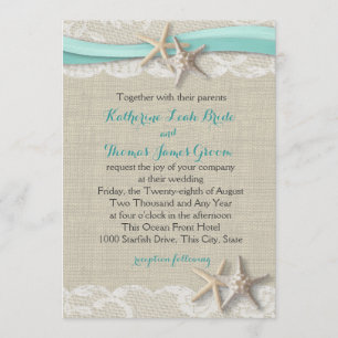 Invitation Starfish et Ribbon Beach Aqua